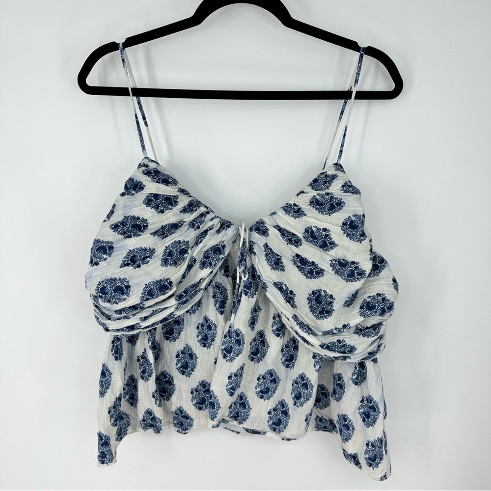 J. Crew Plus Size White Bohemian Floral Medallion Cropped Flowy Tank Top Blouse